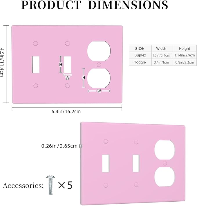 Color Light/Dark Purple 3 Gang 2 Toggle 1 Duplex Combination Light Switch Covers, Decorative Colored Violet Combo Device Triple Toggle/Receptacle Electrical Outlet Switch Face Wall Plate Cover