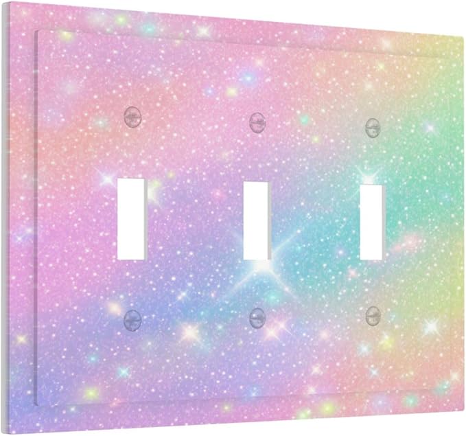 Decorative Light Switch Plate Covers Rainbow Shiny Gradient Colors 3 Gang Wall Plate Switch Cover Plate Triple Toggle Jumbo Electrical Faceplate for Kids Room Nursery Decor