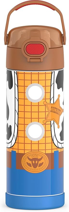 THERMOS FUNTAINER 16 Ounce Stainless Steel Vacuum Insulated Bottle with Wide Spout Lid, Toy Story Woody