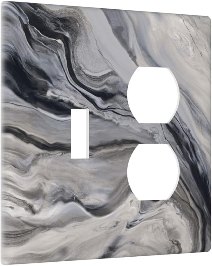 Grey And White Marble Abstract Art Print Wallplates 1 Toggle 1 Duplex Switch Plate Electrical GFCI Faceplate Decorative Light Switch Covers for Bathroom Kitchen Decor
