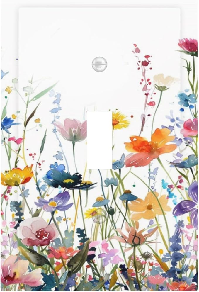 Watercolor Wildflowers Colorful Floral Plant Decorative Light Switch Cover 1 Gang Single Toggle Device Electrical Faceplate Switchplates Decorator Outlet Wall Plate for Bedroom Living Room Decor