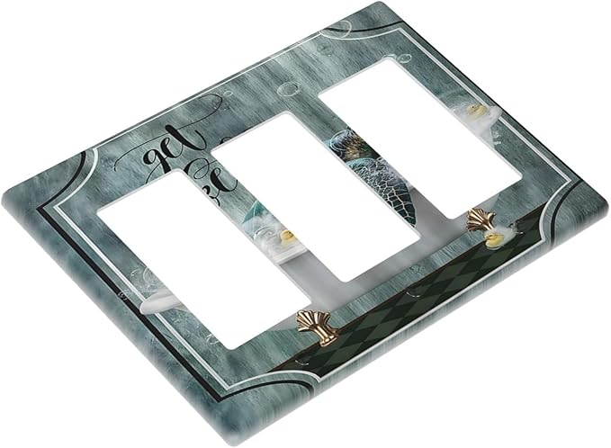 Teal Green Sea Turtle Funny Ocean Vintage Tortoise Beach Theme Light Switch Covers 3 Gang Rocker Decorative Triple Outlet Wall Plate Cover Switchplate Electrical Gfci for Kids Room Bathroom Decor