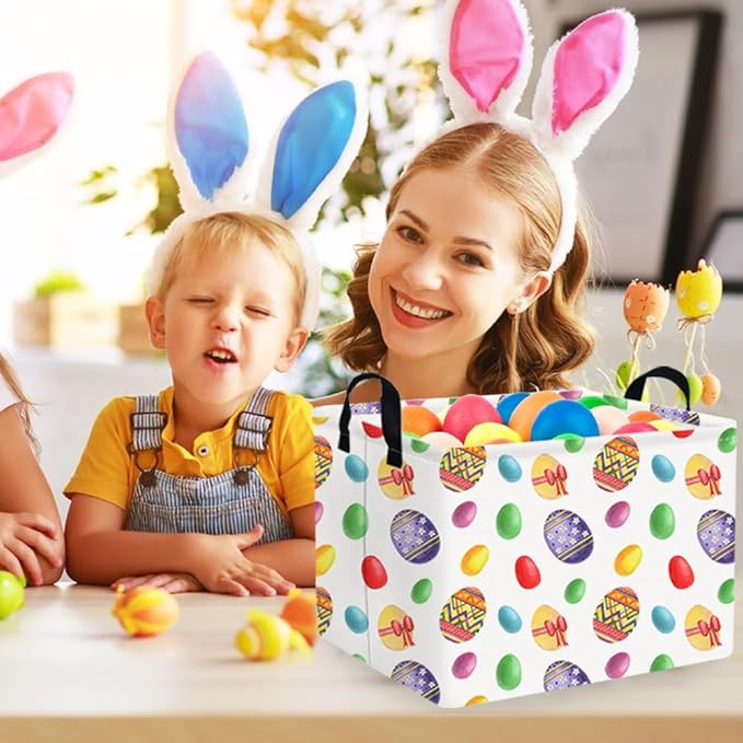 FXOLCSHE Rectangular Easter basket,Laundry Hamper,Kids Toy Storage Basket for baby Bedroom,Kids Storage Bin,Toy Gift Organizerm,Easter Home Decor(Flower egg)