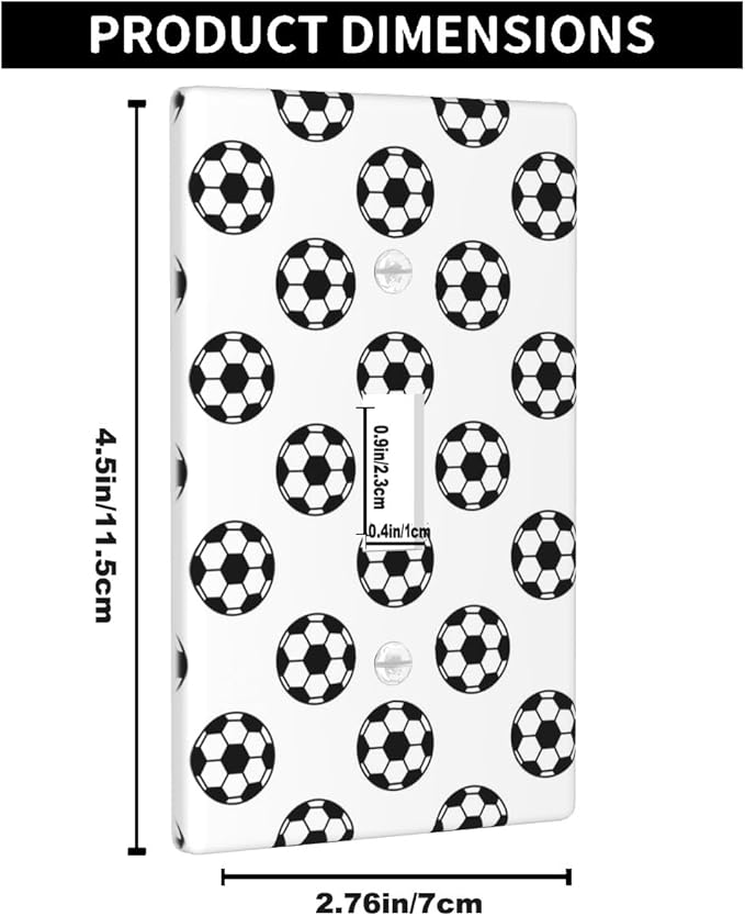 Soccer Theme Single Toggle Light Switch Cover, Black White Soccer Balls 1-Gang Wall Plate 4.5 x 2.76 Inch for Men Teen Boys Bedroom Bathroom Decor