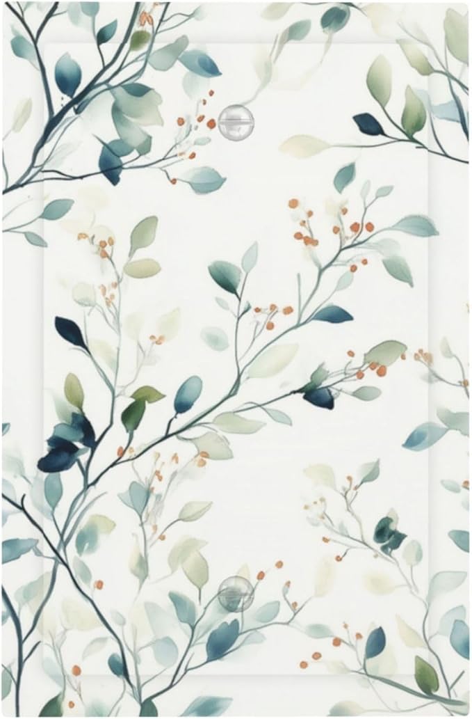 Watercolor Floral Green Leaves 1 Gang Light Switch Cover Green Botanical Electrical Flowers No Device Wall Plate Decorative Faceplate for Country Bedroom Kitchen Living Room Home Decor