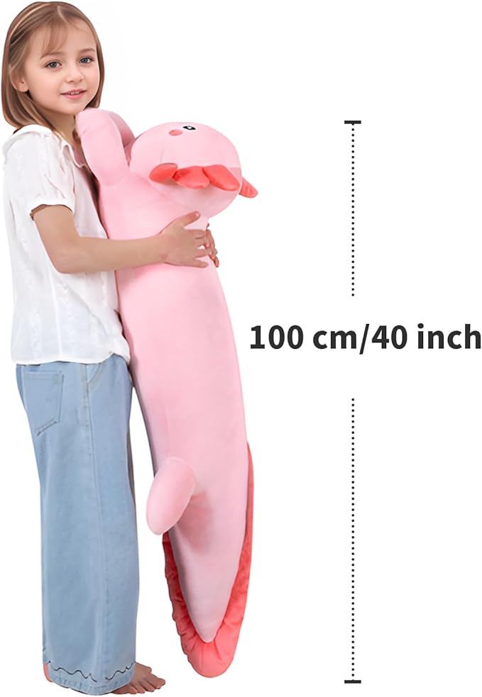 MMguai 40'' Big Pink Axolotl Plush Stuffed Animal, Large Axolotl Long Body Pillow Stuffy Plush Toy, Giant Soft Salamander Squishy Plushie Gift for Kids Boys Girls, Birthday, Christmas