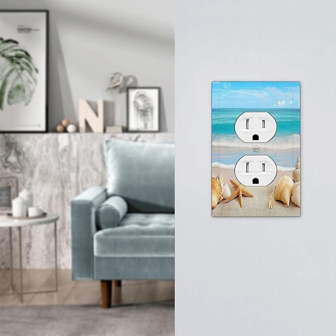 Outlet Covers Seashells Beach Starfish Scallop 1 Gang Duplex Light Switch Cover Decorative Switch Plates Electrical Receptacle Faceplate Wall Plate For Bathroom Home Decor