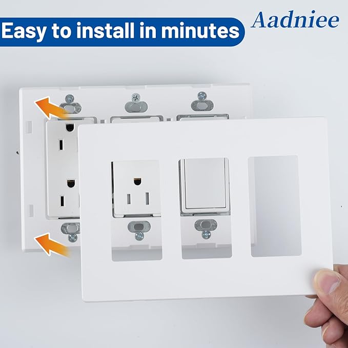 Screwless Decorator Wall Plates, 3-Gang Child Safe Outlet Covers, Standard Size 4.68" x 6.54" Unbreakable Thermoplastic Faceplate for Decor Receptacle Outlet Switch (2 Pack, Gloss White)
