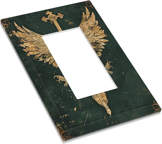 Medieval Retro Golden Eagle Totem Decorative Outlet Covers 1 Gang Single Rocker Wall Plates Gfci Faceplate Light Switch Cover Plate for Bedroom Living Room Decor