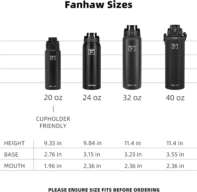 Fanhaw 20 oz Insulated Stainless Steel Water Bottle with Anti-Dust Chug Lid, Leakproof Vacuum Metal Bottle for Kids, Women & Men (White Black)
