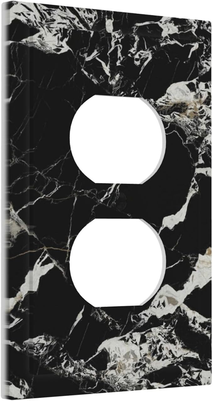 Black Marble Patterns Low Key Luxurious Outlet Covers 1 Gang Duplex Light Switch Cover Decorative Switch Plates Electrical Receptacle Faceplate Wall Plate for Bathroom Kitchen Decor