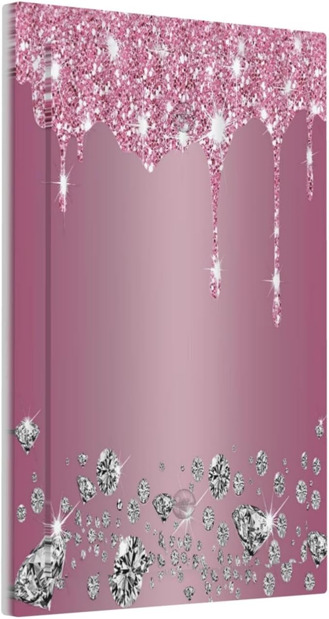 Switch Plates Sparkling Diamonds Pink Silver Glitter Drops 1 Gang Light Switch Cover No Device Wall Plate Decorative Blank Switchplate Electrical Faceplate for Bathroom Home Art Panel Decor