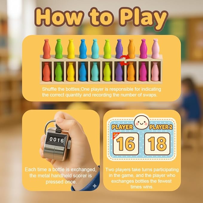 Bottle Color Match Game, Fun Family Board Game for Kids 8-12, Bottle Collision Game for 2-4 Players with Metal Handheld Counters, Perfect for Travel Camping Holidays Party Night (New Version)