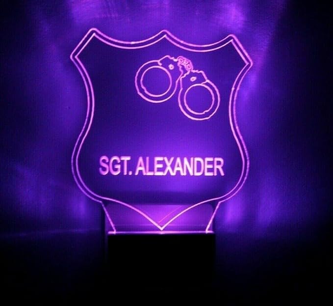 Night Light Multi Color Personalized LED Plug-in, Ultra-Slim Touch Night Light Smart Dusk to Dawn Sensor, Kids Children's Bedroom Kitchen Bathroom Hallway Play Room Variations (Police Badge)