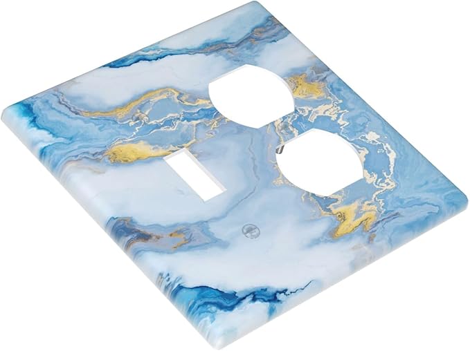 Beautiful Marble Texture Blue Gold Fluid Abstract Print Wallplates 1 Toggle 1 Duplex Switch Plate Electrical GFCI Faceplate Decorative Light Switch Covers for Bedroom Bathroom Decor