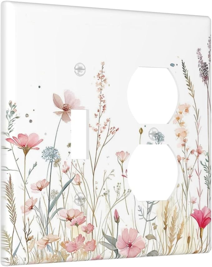 Watercolor Wildflower Pink Flower Plant Floral Wallplates 1 Toggle 1 Duplex Switch Plate Electrical GFCI Faceplate Decorative Light Switch Covers for Bedroom Living Room Decor