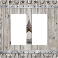 Rustic Western Wood Barn Door Horseshoe Iron Star 2 Gang Rocker Decora Light Switch Covers Dual Outlet Covers Wall Plate Decorative Switchplate Electrical Faceplate GFCI for Farmhouse Bedroom