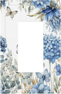 Decorative Outlet Covers Boho Blue Flowers Rustic Beige Butterfly Leaves 1 Gang Single Decora GFCI Device Light Switch Covers Plate 1 Rocker Wall Plate Jumbo Switch Cover Plate