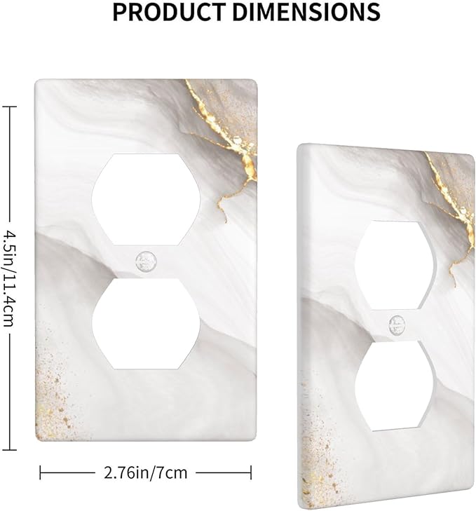 White Gold Gray Marble 1-Gang Duplex Wall Plate, Modern Decorative Outlet Cover for Kitchen, Bathroom, Living Room & Bedroom