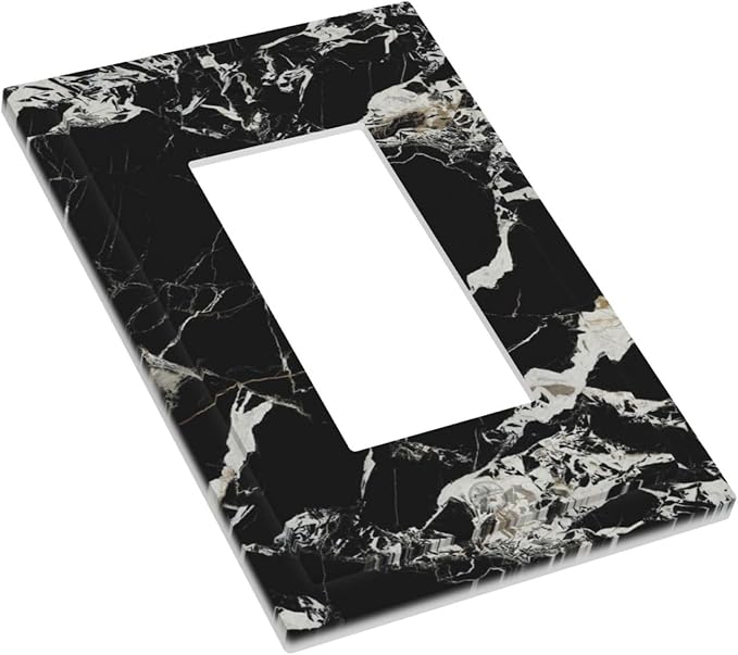 Black Marble Patterns Low Key Luxurious Decorative Outlet Covers 1 Gang Single Rocker Light Switch Cover Plate Wall Plates GFCI Faceplate for Bathroom Kitchen Decor