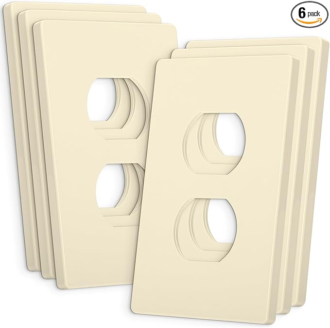 Bates- Screwless Duplex Wall Plate, 6 Pack, Light Almond, Electrical Outlet Cover Plates