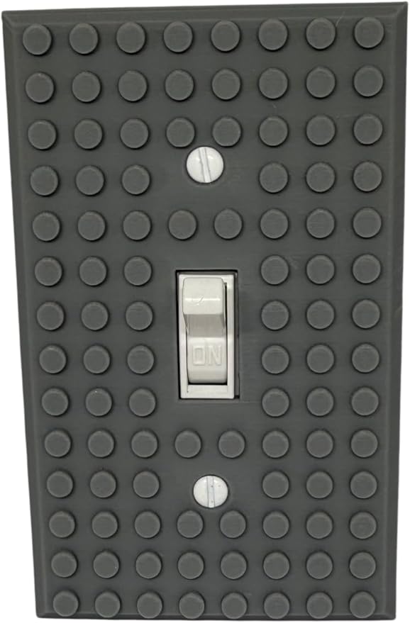 Brick Wall Plate, Single Toggle Light Switch Cover for Kids Bedroom, Game Room, 1-Gang (Gray)