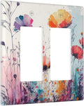 Light Switch Cover Plate Abstract Floral watercolor flowers 2 Gang Wall Plates Double Rocker Outlet Covers Wildflower Decorative GFCI Receptacle Electrical Switchplate for Home Decor