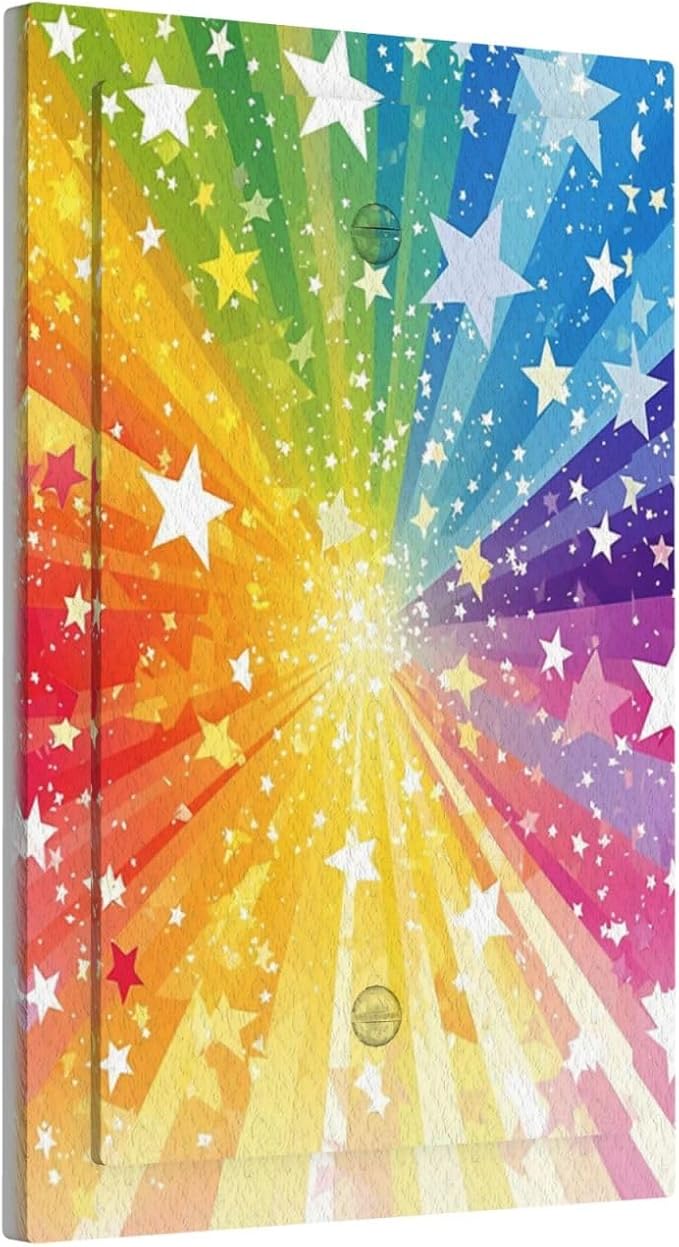 Light Switch Cover Rainbowcolored Rays With White Stars Decorative Switch Plates 1 Gang Blank No Device Outlet Covers Electrical Wall Plates for Nursery Home Decor