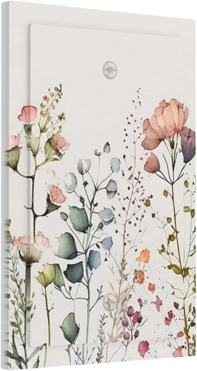 Country Beige/Blue/Aqua/Pink Flower Watercolor Floral Blossom 1-Gang Blank Wallplate Colorful Blossom Pretty Wildflower Electric Unused Device Receptacle Outlet Covers Decorative Light Switch Cover