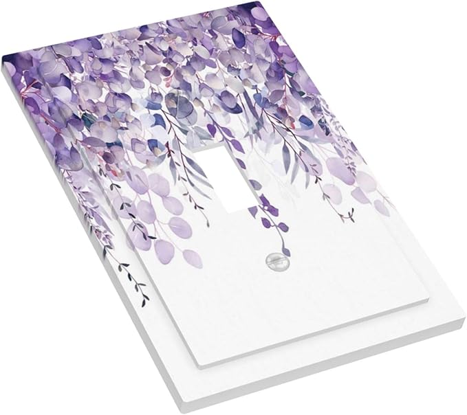 Purple Plants Leaves Eucalyptus Vine Floral Flowers Decorative Light Switch Cover 1 Gang Single Toggle Device Electrical Faceplate Switchplates Decorator Outlet Wall Plate for Bedroom Living Room