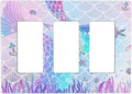 Cartoon Pink Girl Mermaid Scales Tail 3 Gang Triple Rocker/Decorator Light Switch Wall Plate Cover Decorative GFCI Electrical Faceplate Switchplate Dimmer