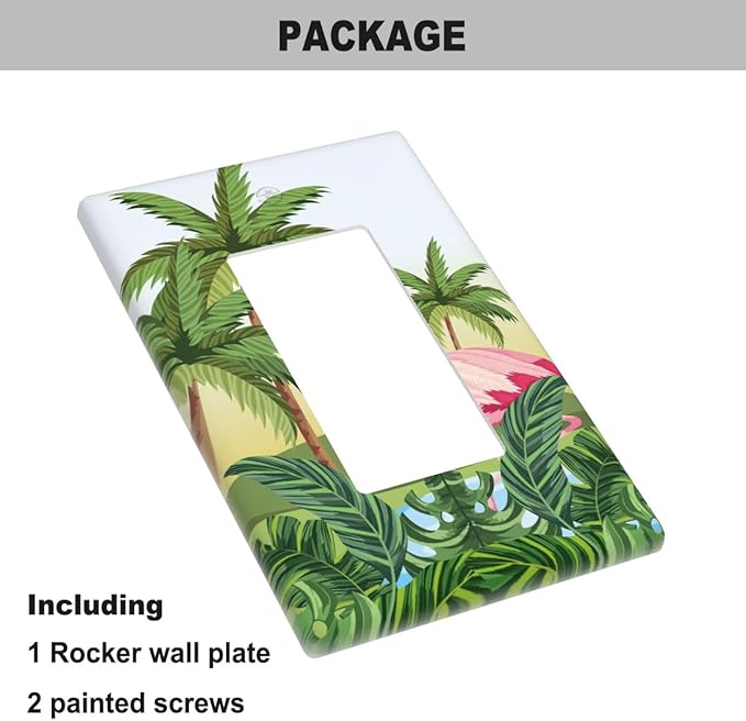 Beach Flamingo Single Rocker Wall Plate Summer Palm Tree Banana Monstera Leaf Tropical Plant Decorator Rocker Switch Plate Decorative 1 Gang Lightswitch Cover Home & Office