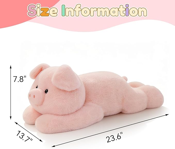 QUIRAI Weighted Stuffed Animals Pig Plush, 24" | 3.3 lb Pig Stuffed Animal, Pillowfort Weighted Plush Animals & Cute Plushies Gifts for Kids Adults