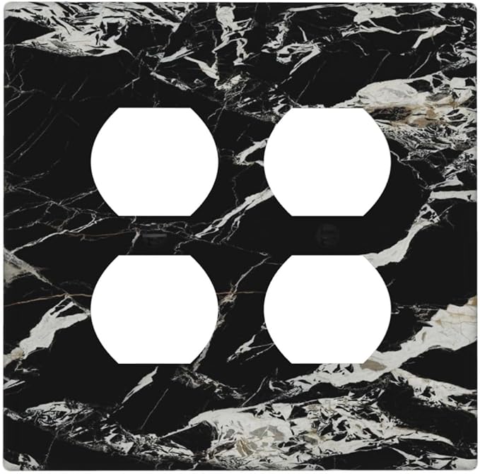 Black Marble Patterns Low Key Luxurious Outlet Covers 2 Gang Double Duplex Decorative Light Switch Covers Electrical Wallplates Socket Faceplate for Bathroom Kitchen Decor