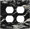 Black Marble Patterns Low Key Luxurious Outlet Covers 2 Gang Double Duplex Decorative Light Switch Covers Electrical Wallplates Socket Faceplate for Bathroom Kitchen Decor