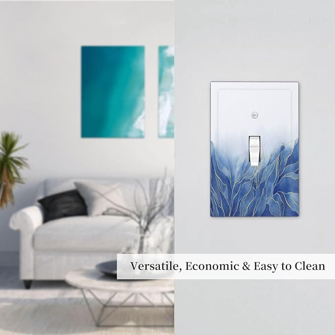 Light Switch Cover Plate Blue Gold Leaf Marble Modern Abstract 1 Gang Single Toggle Decorative Switch Plates Wall Plates Electrical Faceplate Socket Covers for Kitchen Bathroom Decor