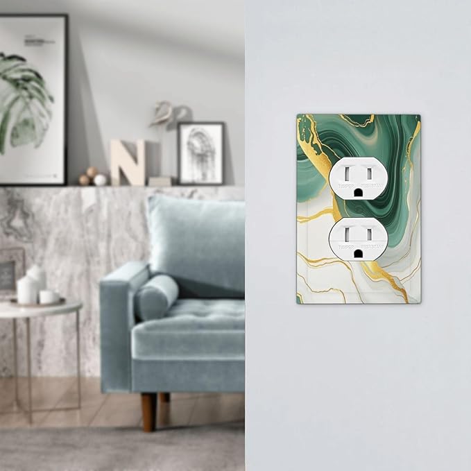 Outlet Covers Turquoise Marble Texture Golden Lines 1 Gang Duplex Light Switch Cover Decorative Switch Plates Electrical Receptacle Faceplate Wall Plate For Bed Room Bathroom Decor
