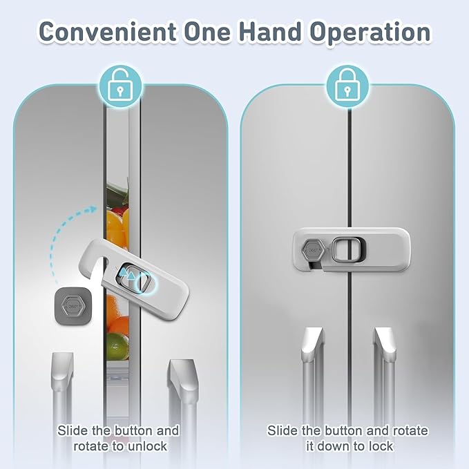 2 Pack Child Proof Refrigerator Locks, Fridge Locks for Kids Safety with Sticky 3M Adhesives Pads, Freezer Door Latches for Toddlers and Baby, Ideal for Upright Freezer, Ovens, Cabinets Door