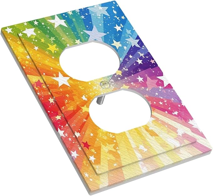 Decorative Outlet Covers Rainbowcolored Rays With White Stars 1 Gang Duplex Light Switch Cover Plate Electrical Switch plates Wall Plates Receptacle Covers for Nursery Home Decor