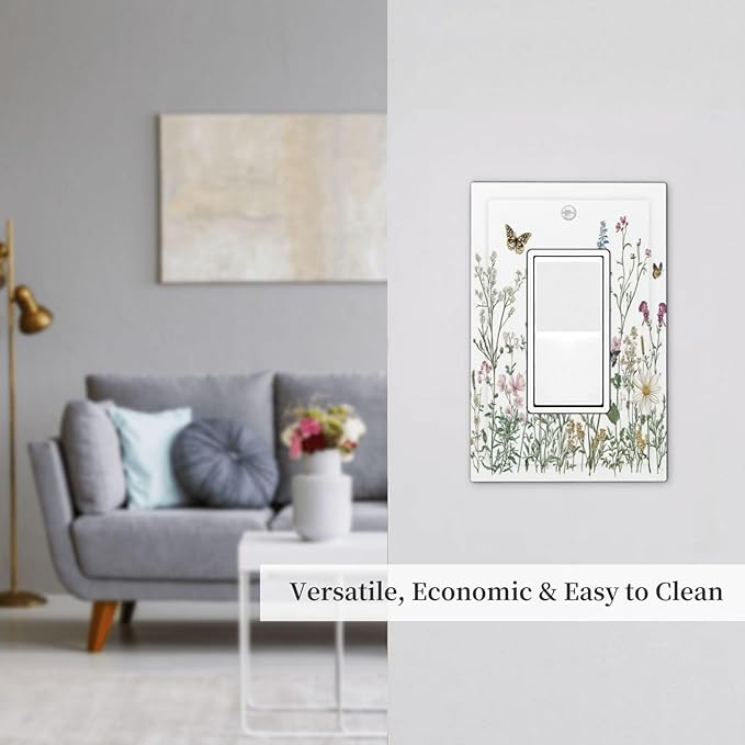 Decorative Outlet Covers Rustic Wildflowers Butterfly Colorful Floral 1 Gang Single Rocker Light Switch Cover Plate Wall Plates Gfci Faceplate For Bed Room Living Room Decor