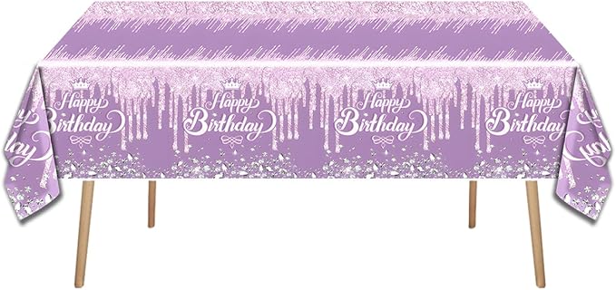 Purple Party Tableware set, Purple Happy Birthday Theme 20 Plates and 20 Napkins and Tablecloths 71 '' x 42 '' for Girls Women Silver Glitter Birthday Party Supplies