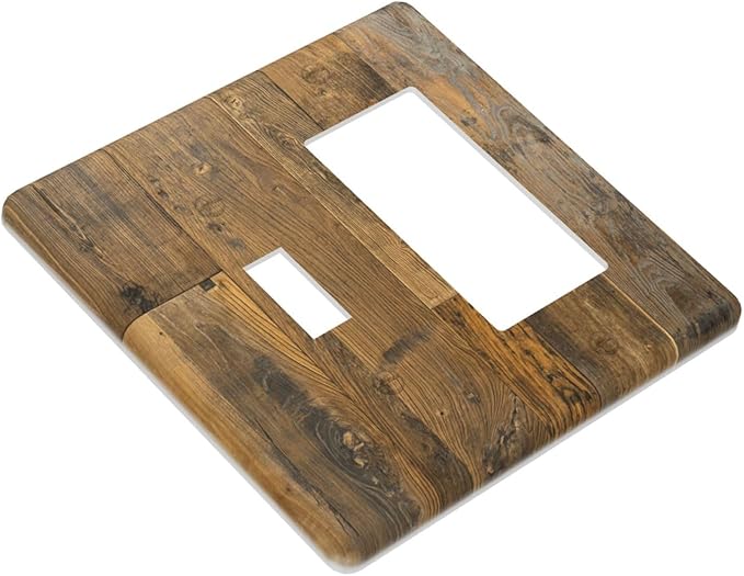 Brown Wood Vintage Rustic Old Board Outlet Covers 1 Toggle 1 Rocker Combination Decorative Wall Plate Electrical Switch Plates Light Switch Cover Plate for Farmhouse Home Decor