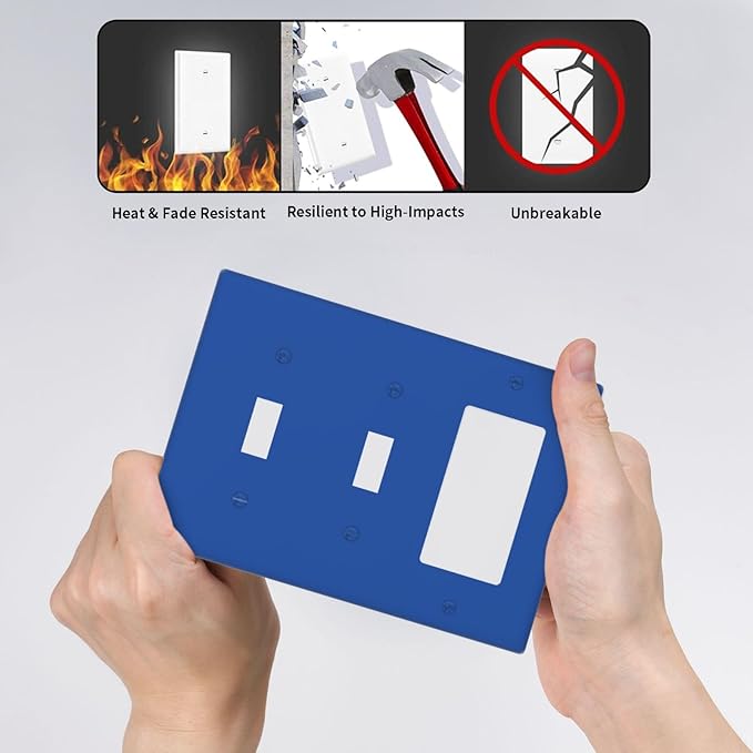 Navy Blue 3-Gang 2 Toggle 1 Rocker/GFCI Combination Light Switch Cover Decorative Solid Colored Royal Blue Triple Decorator/Toggle Combo Electrical Outlet Switch Face Plate Covers