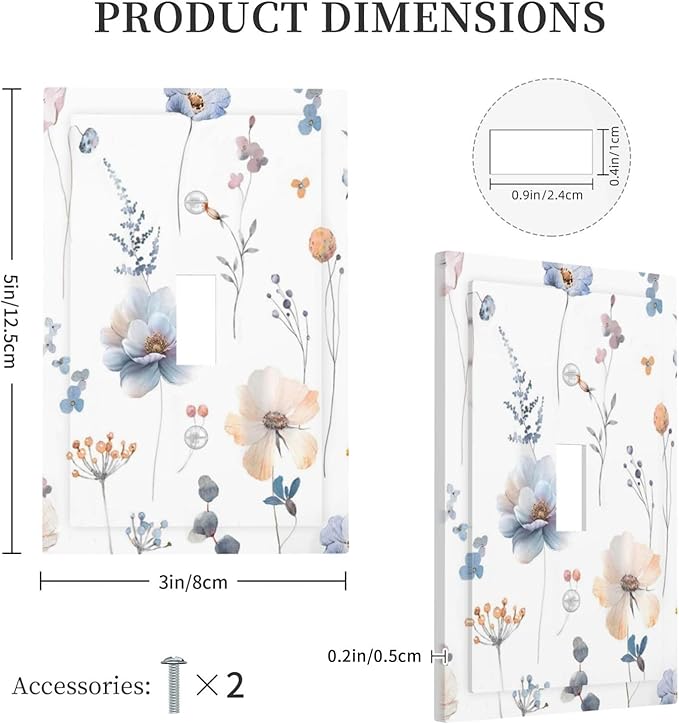 Wildflowers Plant Leaves Floral Berry Decorative Light Switch Cover 1 Gang Single Toggle Device Electrical Faceplate Switchplates Decorator Outlet Wall Plate for Bed Room Living Room Decor
