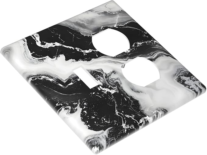 Ink Painting Marble Black White Abstract Luxurious Print Wallplates 1 Toggle 1 Duplex Switch Plate Electrical GFCI Faceplate Decorative Light Switch Covers for Kitchen Office Decor