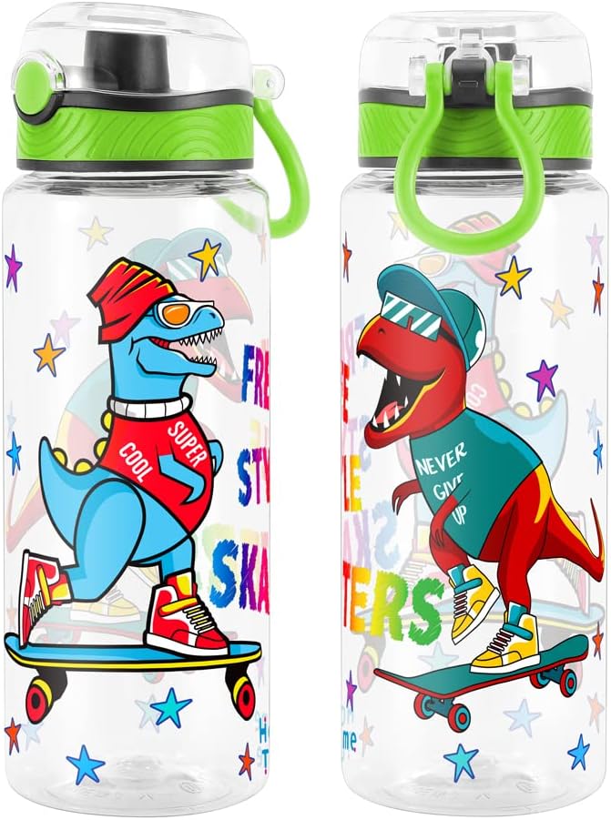 Home Tune Cute Water Bottle for School Kids Girls, BPA FREE Tritan & Leak Proof & Easy Clean & Carry Handle, 23oz/ 680ml (Skateboarding)