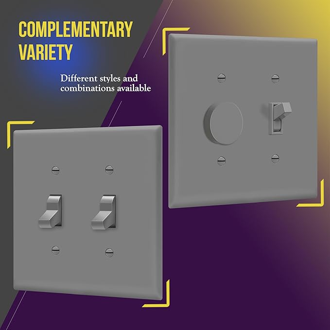 ENERLITES Toggle Light Switch Wall Plate, Gloss Finish, Size 2-Gang 4.50" x 4.57", Unbreakable Polycarbonate Thermoplastic, 8812-GR, Gray