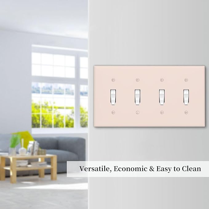 Decorative Yellow/Beige 4 Gang Quad Toggle Light Switch Cover, Solid Soft Colored Tan/Cream Electric Decorative Quadruple Device Outlet Switch Face Wall Plate Covers