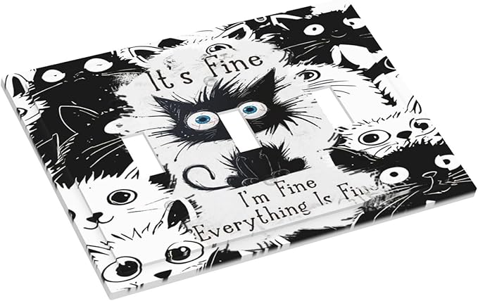 Funny Black Cat Inspirational Quotes Patterns Decorative Switch Plates 3 Gang Wall Plate Triple Toggle Light Switch Cover Faceplate Electrical Wall Panels for Kids Room Nursery Decor