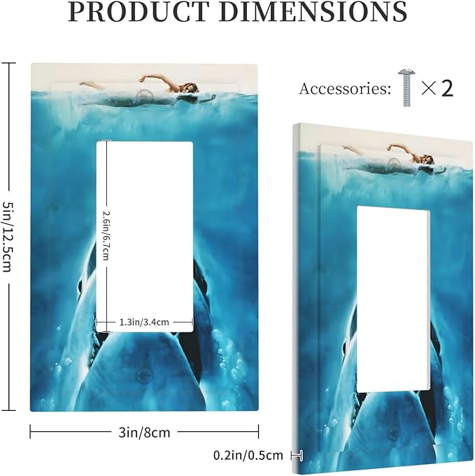 Swimming Woman Funny Shark Blue Ocean Decorative Outlet Covers 1 Gang Single Rocker Light Switch Cover Plate Wall Plates GFCI Faceplate for Kids Room Bedroom Decor